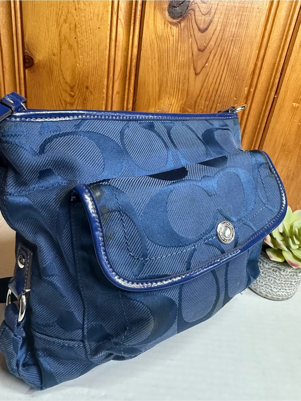 Coach Navy Signature Nylon Crossbody Bag - Picture 12 of 16